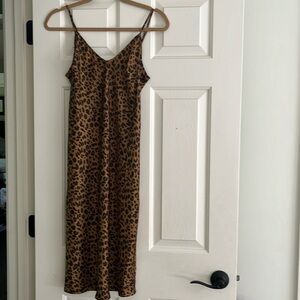 Leopard satin slip dress